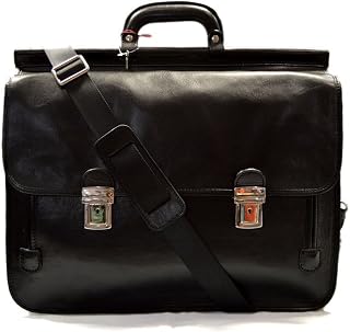 Leather briefcase office handbag mens women shoulder bag leather satchel black made in Italy carry on