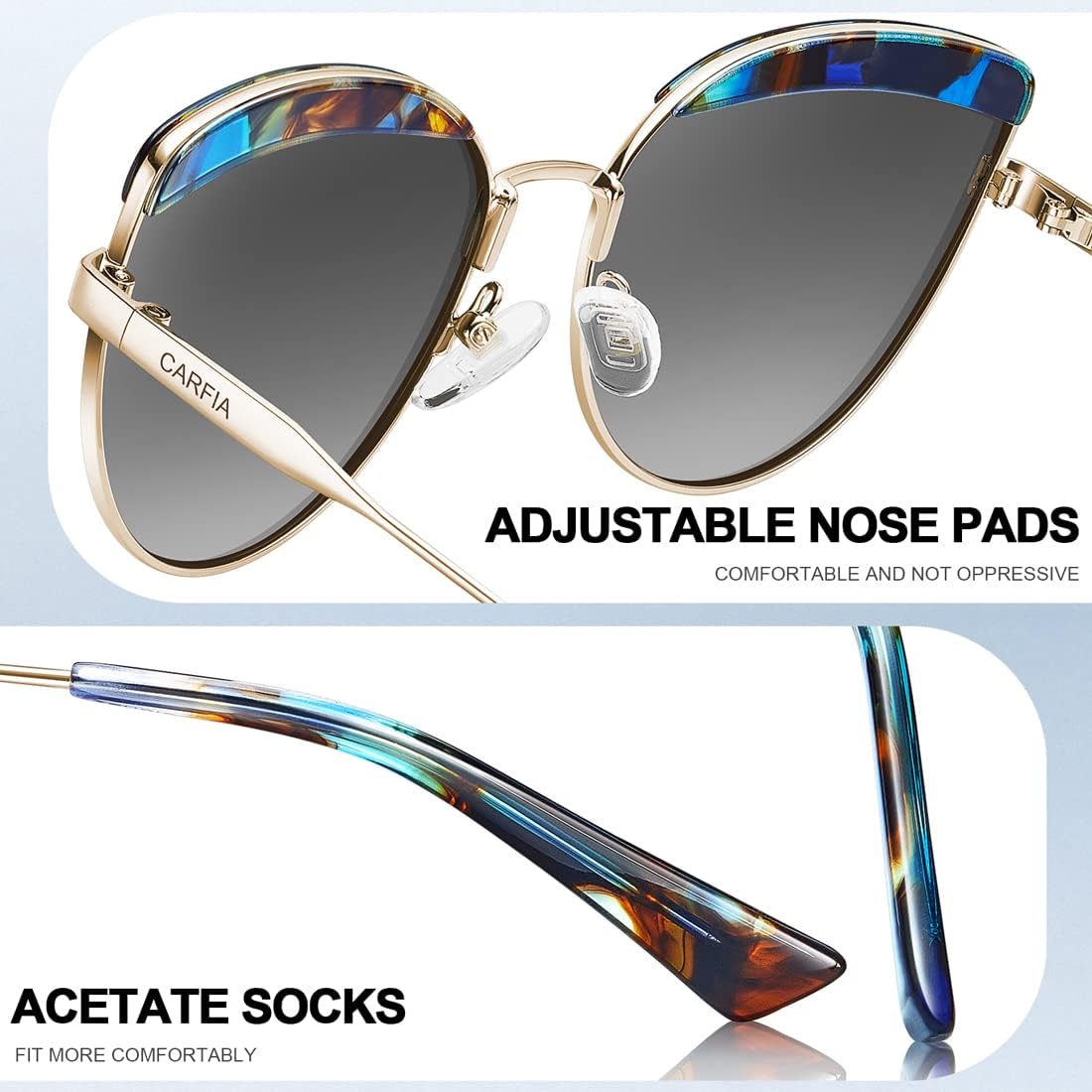 CARFIA Matal Acetate Cateye Polarized Sunglasses for Women UV Protection CA5382