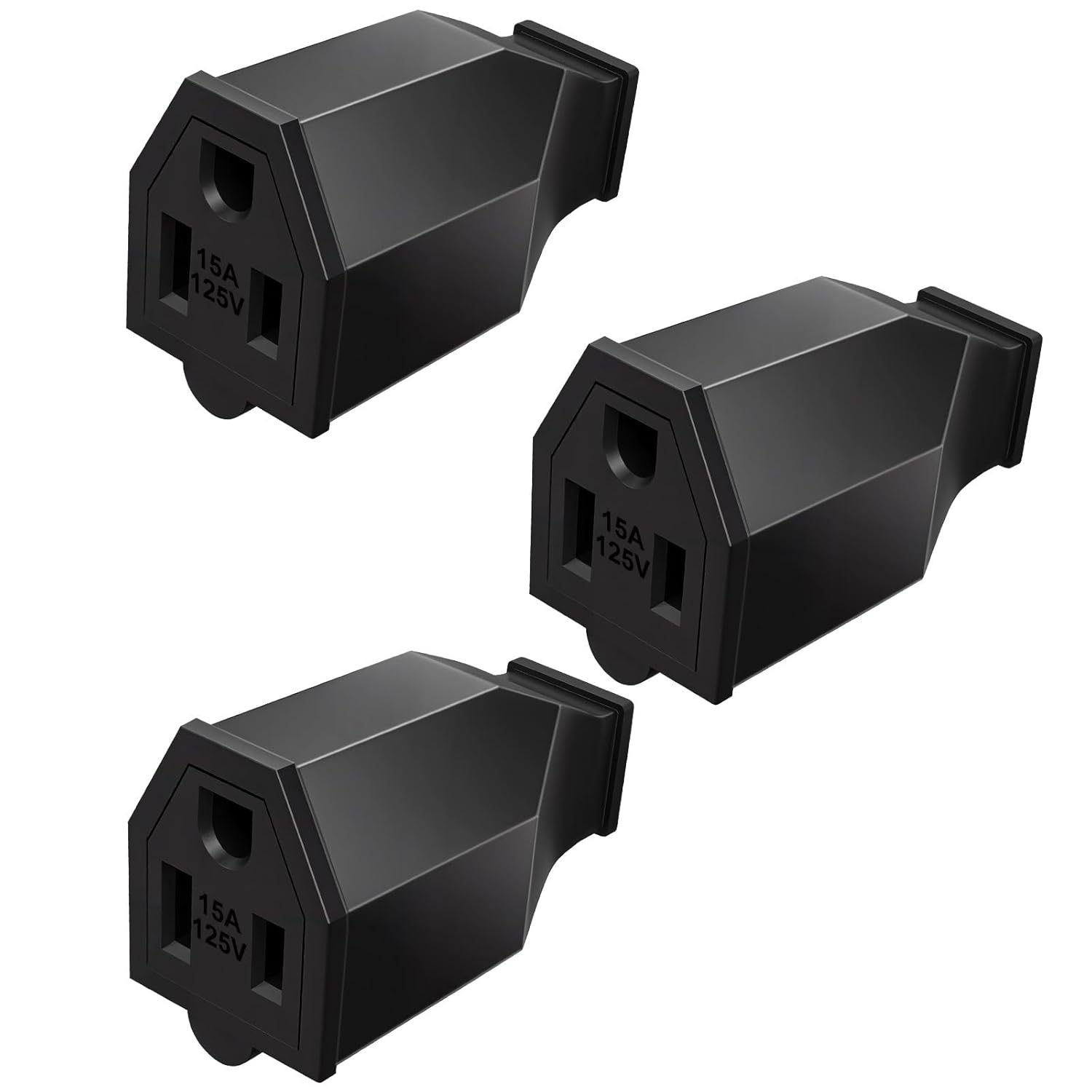 3 Wire Grounding Plug Extension Cord Straight Blade Adapter Replacement Electrical Connector End Female,15A 125V Black,3Pack Ground Neutral Generator Plug,3 Prong Power Cord