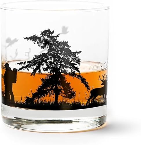 Vista 39 de Black Lantern Single Whiskey Glass - Forest Landscape- 11oz. Low Baller Tumbler Solid Base - Bourbon Glass - Cocktail & Everyday Use Drinking