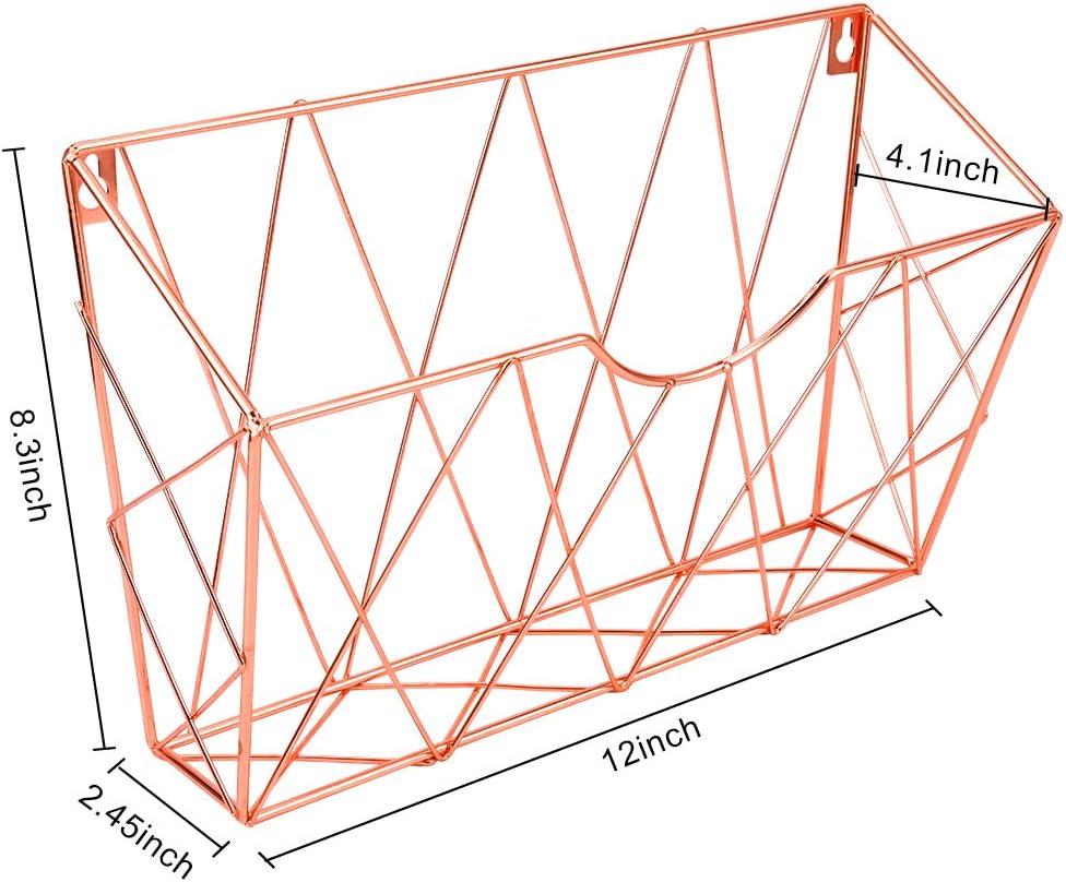 Superbpag Hanging File Organizer 3 Pockets Wall Mounted File Holder Organizer Vertical Paper Document Organizer for Office and Home (Rose Gold) : Office Products