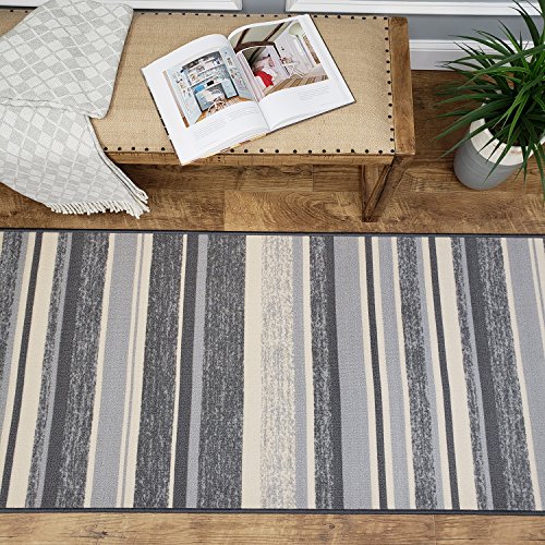 Rubber Backed Runner Rug, 60 X 22 Inch (5 Ft Runner), Grey Striped, Non Slip, Kitchen Rugs And Mats #TOP3
