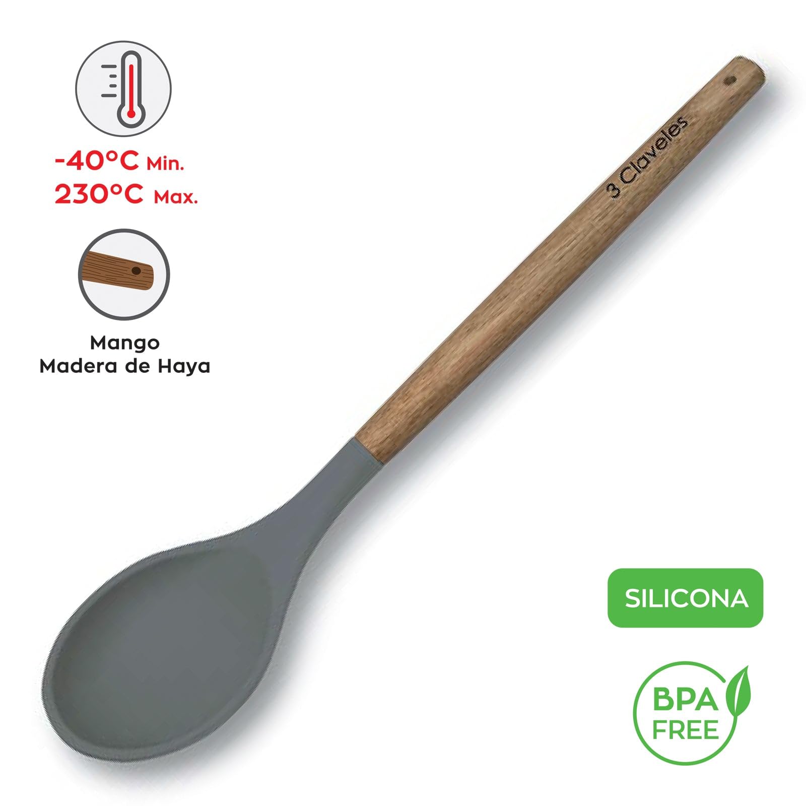 3 Claveles Łyżka do zupy, drewno, 32 cm