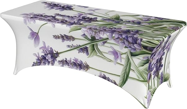 Lavender and Butterflies Tablecloth 6FT Stretch Spandex Table Cover Rectangle Table Cloth Waterproof & Stain Resistant Tablecloths Washable Tablecover for Dining Tabletop Decoration, Black