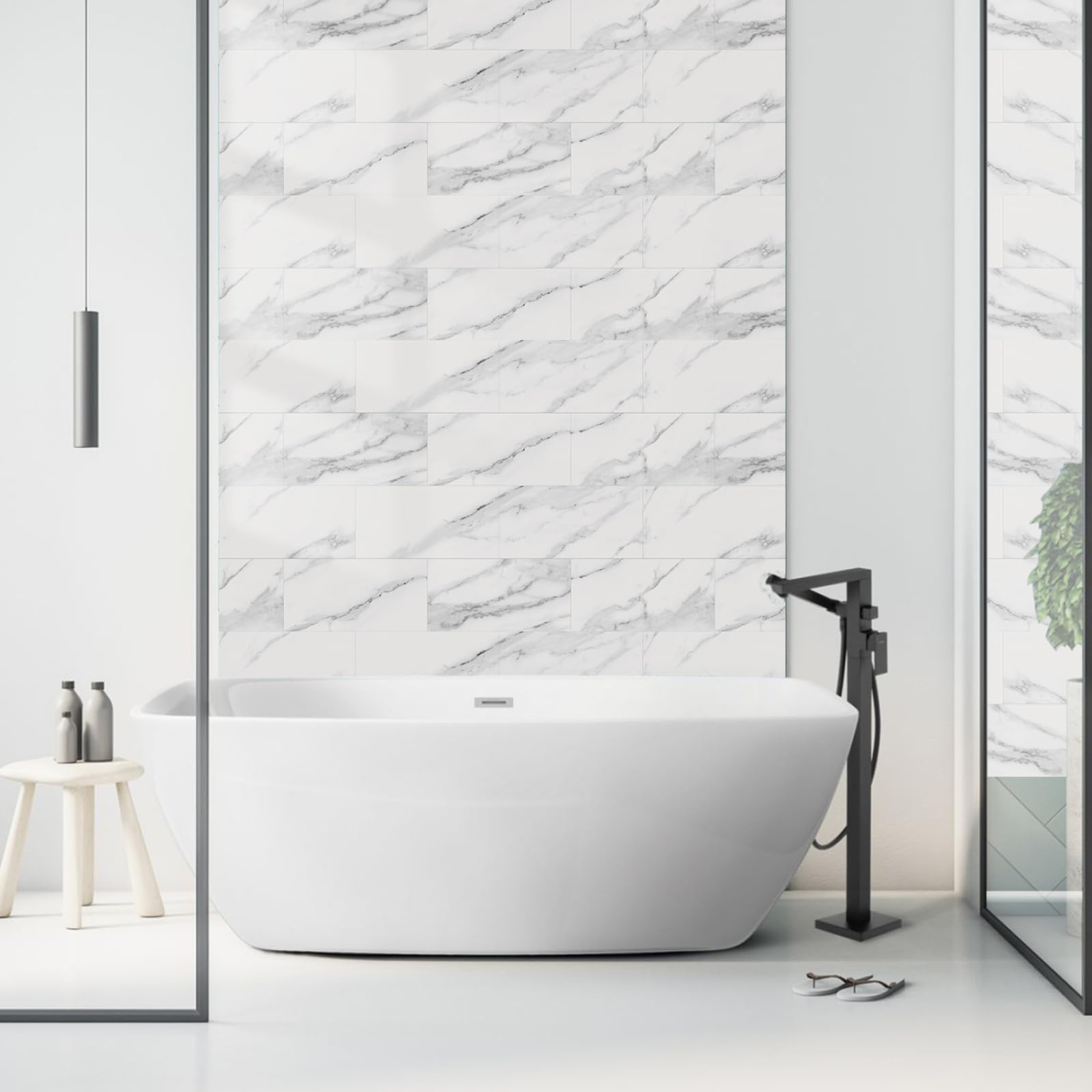 Moroccan Tile Stickers for Kitchen， Grey White Marble PVC Tile Stickers 30x15cm Waterproof Oilproof Kitchen Bathroom6/12/24pcs(12 Pcs/30x15cm)