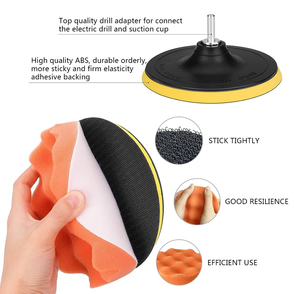 Buffing Polishing Pads, Tshya 14Pack 5inch (125mm) Foam Buffing Sponge Pads Kit Polishing Pads Wool Pad for 5Inch Backing Plate RO/DA/GA Car Polisher Boat Compounding, Polishing and Waxing