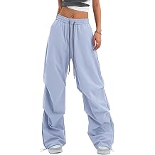 Bakyarder Womens Y2K Baggy Parachute Pants High Waist Wide Leg Casual Track Pants with Adjustable Drawstring Waist