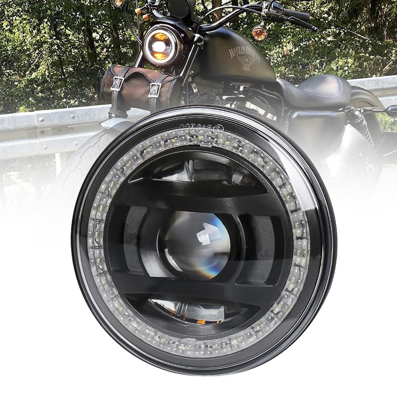 PXPART 5.75 inch LED Headlight with White DRL Hi-Lo Beam, 5 3/4 LED motorcycle headlight Compatible with Harley Sportster Dyna Softail Iron 883 Street Bob Night Rod Low Rider Wide Glide Deuce