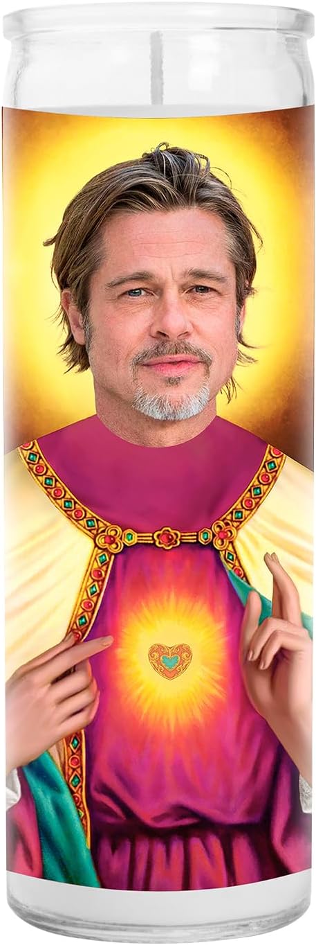 Brad Celebrity Glass Jar Candle – Unscented Handmade Soy Wax Votive Candle – Unique Gift for Classic Hollywood Fans & Movie Lovers – Home Decor Collectible for Living Room & Office – 8 Inch