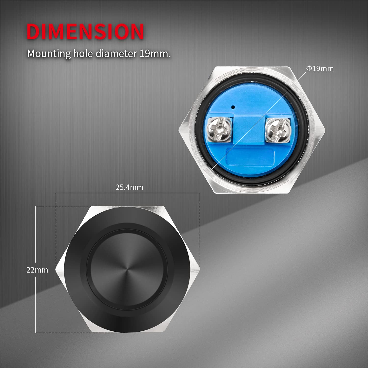 DaierTek 12V 19mm Momentary Horn Push Button Switch Black Metal Waterproof Round Starter Power Switch for RV Truck Boat Marine - 2pcs