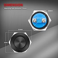 Vista 3 de DaierTek Interruptor de botón de bocina momentánea de 12 V y 0.748 in, interruptor de encendido de arranque redondo impermeable de metal negro
