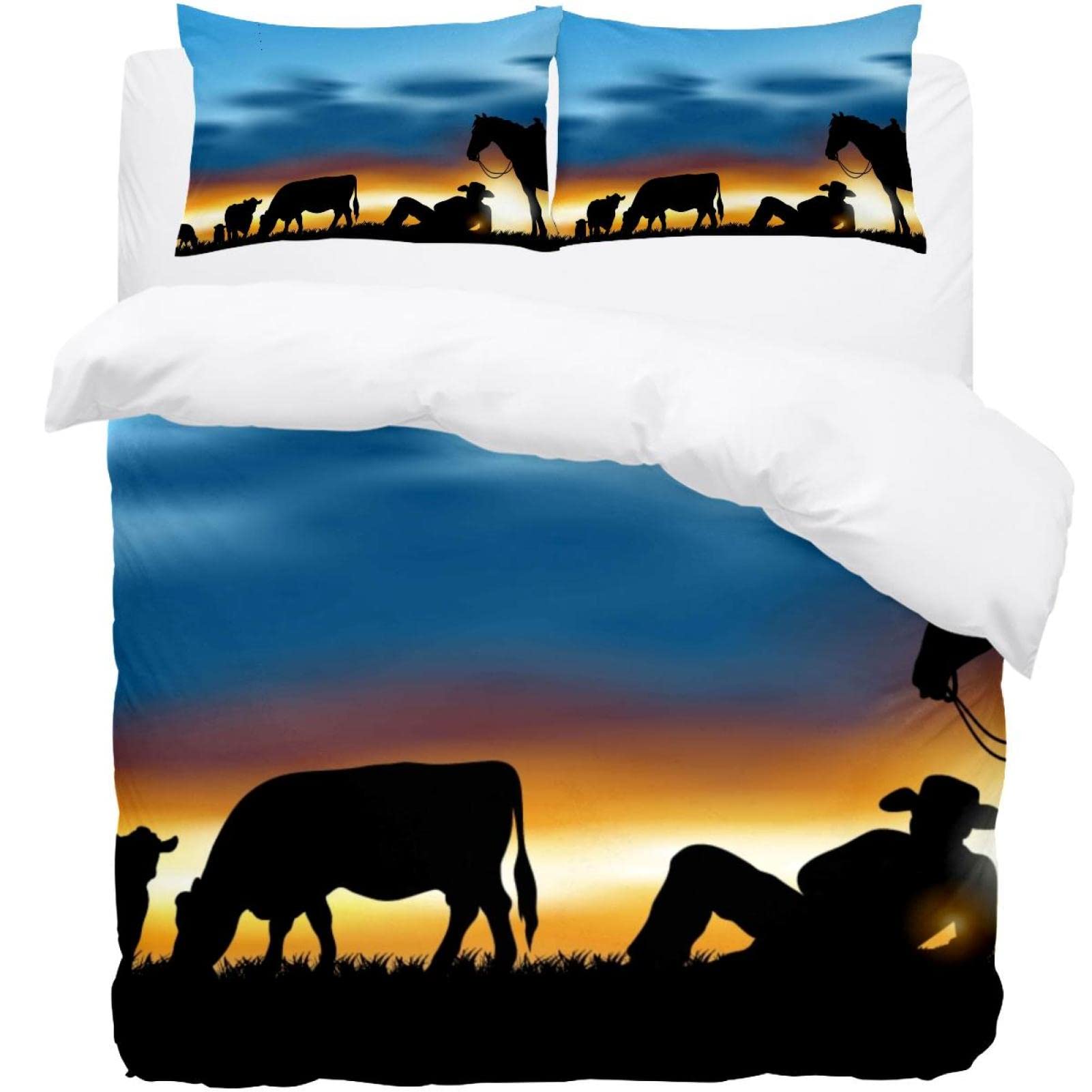 Parure de lit motif vaches Gaucho Herding avec housse de couette et taie d'oreiller en coton doux