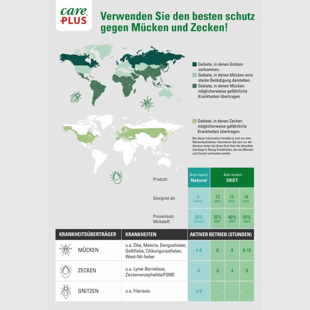 Care Plus DEET 50% Biozid Mückenspray Doppelpack 2x200 ml - Insektenschutz Mücken und Zecken - bis 10h - EU-Zulassung DE-0011106-19 / BAuA N-33085 - Reise Outdoor Tropen