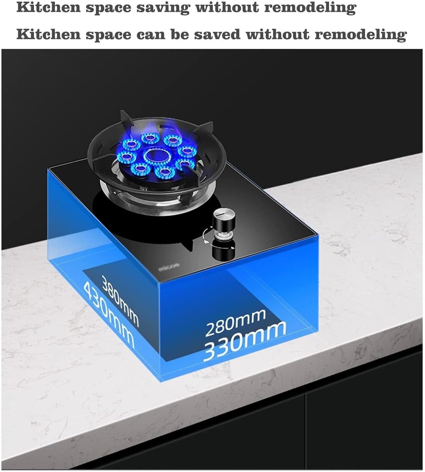1 Burner Gas Stove Cooker - 5.2KW 9-cavity Fire Ring Frying Pan, Tempered Glass Household Windproof Camping Stove, with Flameout Protection Device(LPG)