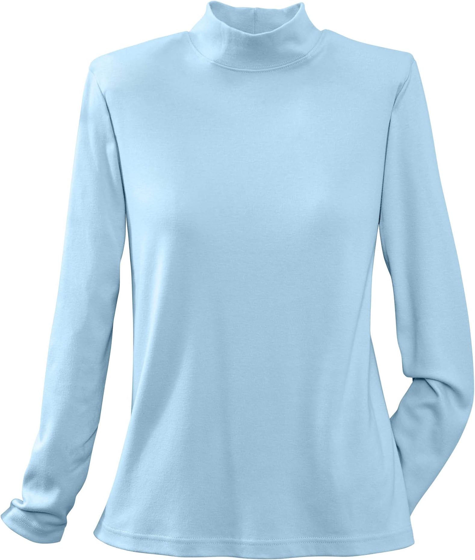 Mock Turtleneck Long Sleeve Top - Exclusive Knit with UV Protection, Classic Women's Mock Neck Shirt, Light Blue, Small