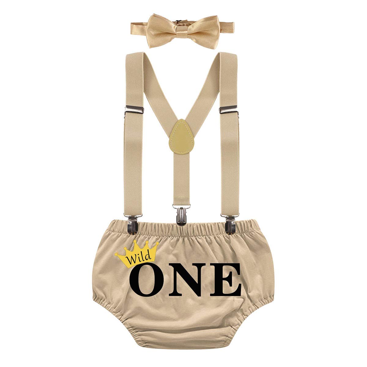 MYRISAMWild ONE Cake Smash Outfit Boy First Birthday Photo Shoot Printed Bloomers Suspenders Bowtie Baby Shower Costume