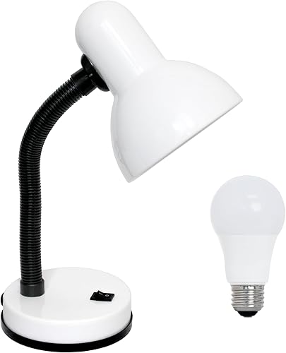 Miniatura 2 de Simple Designs LD1003-WHT-LB Lámpara de escritorio básica de metal de 14.25 pulgadas con cuello de manguera flexible para oficina, sala de estar,