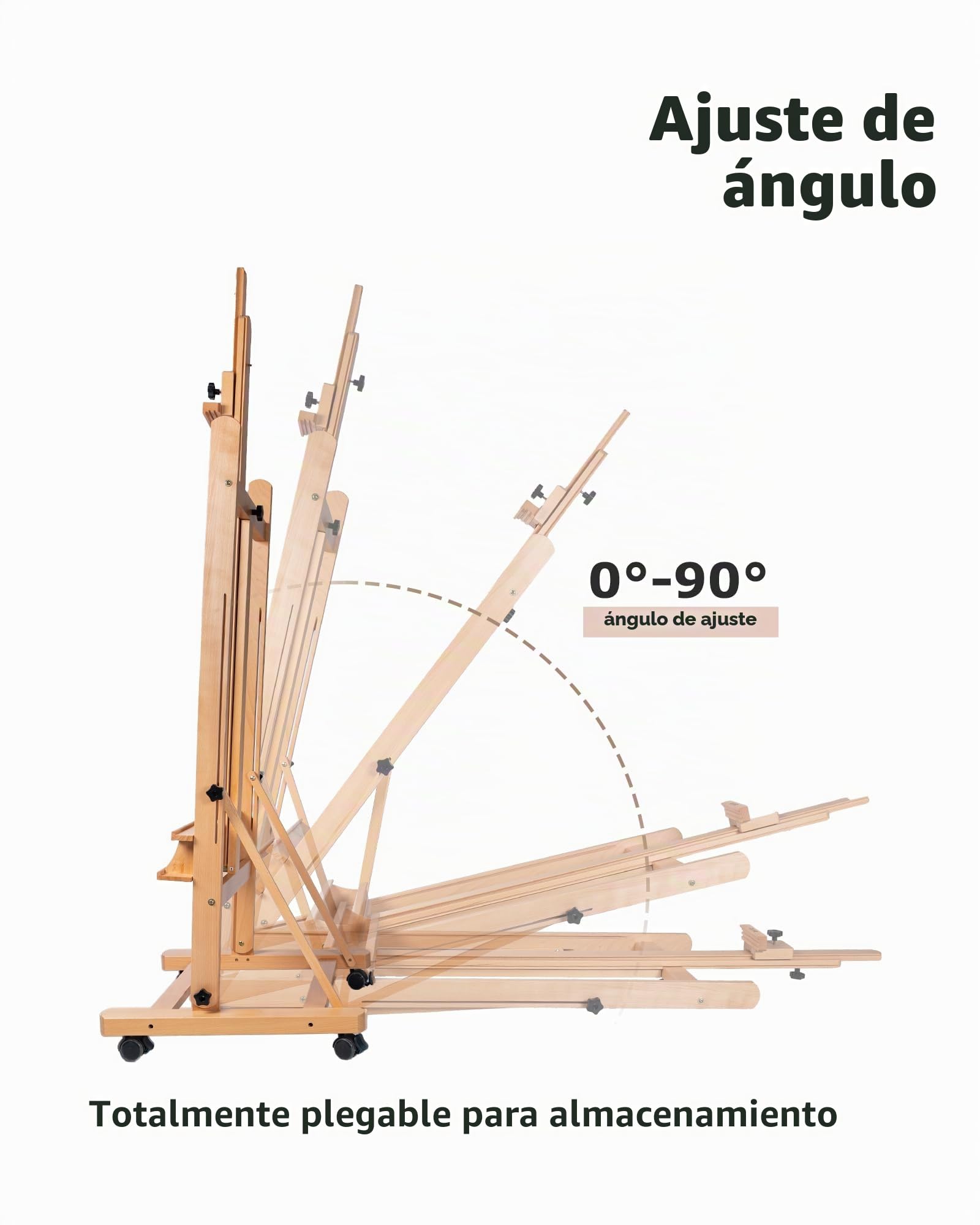 DJAR Caballete de Estudio Grande en H, Soporta Lienzos hasta 236 cm, Caballete de Suelo Ajustable de Haya Maciza con Ruedas 360°, Natural