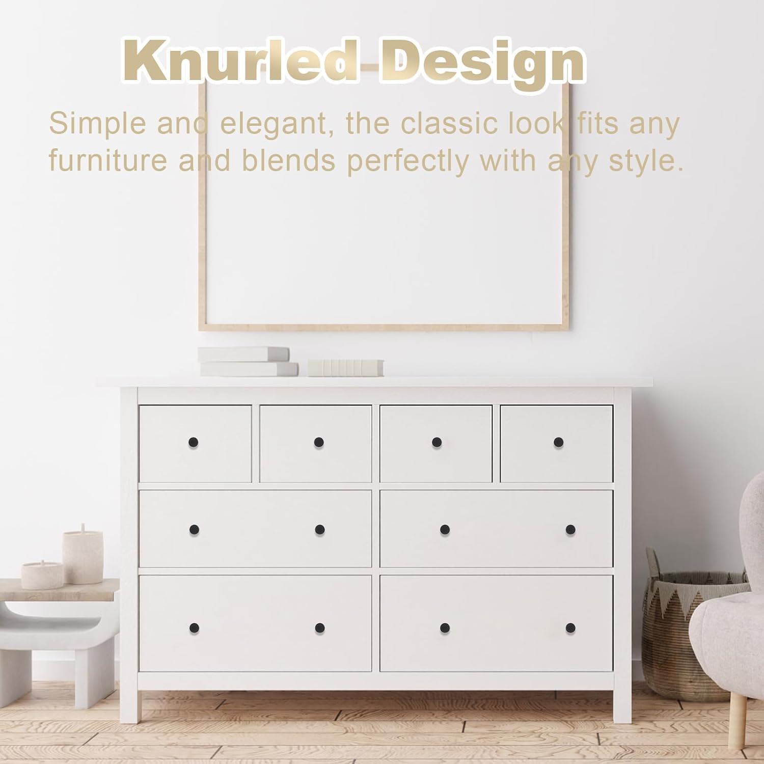 VEGCOO 12 Pack Matte Black Drawer Knobs, Single Hole Black Cabinet Knobs with Screws, Round Knurled Metal Wardrobe Knobs, Black Knobs for Drawers, Cupboard, Dresser (Matte Black)