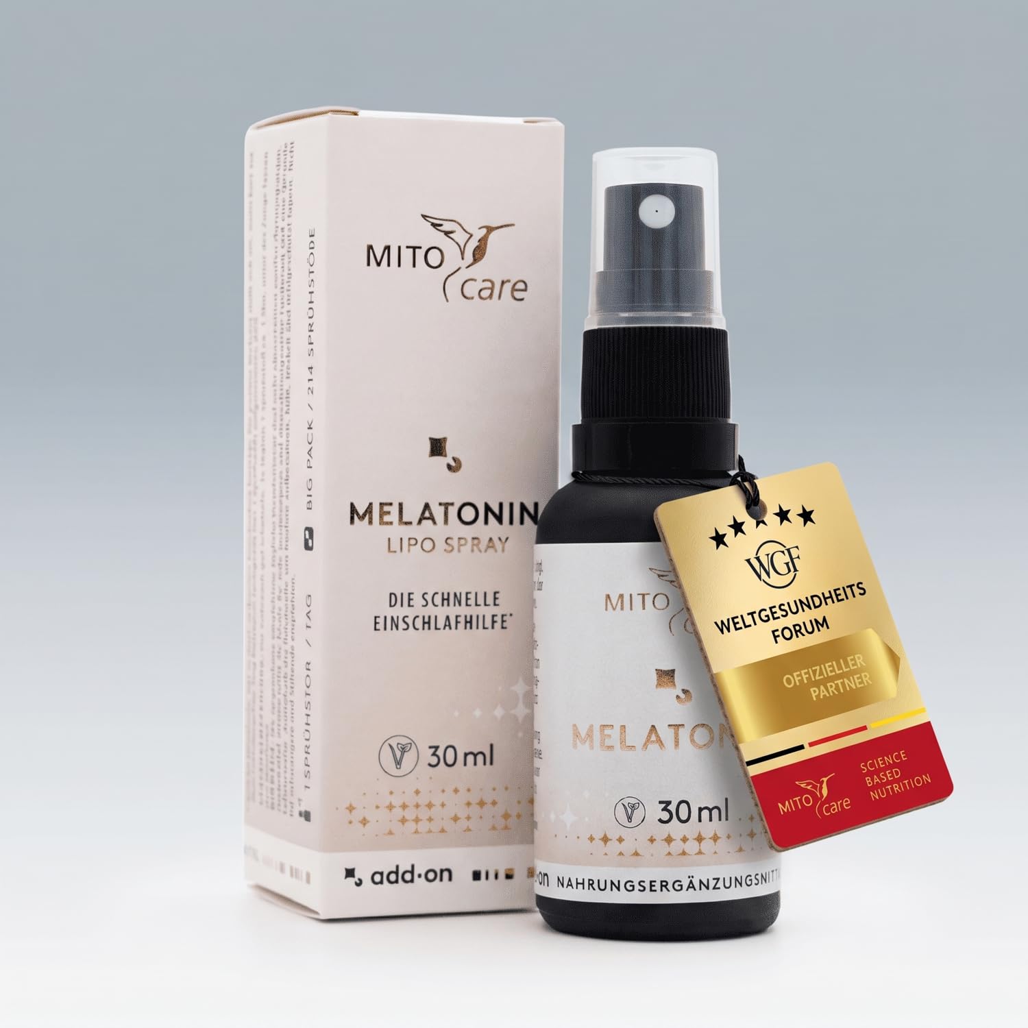 MITOcare Melatonin Spray Einschlafspray hochdosiert 1mg Tagesdosis natürliche Einschlafhilfe Orangengeschmack vegan 214 Sprühstöße Deutschland