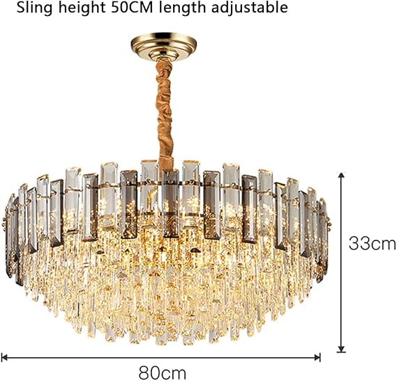 Braiton 31.5 Modern Crystal Chandelier Luxury LED Pendant Light Fixture,K9 Crystal Strip Chandelier Adjustable Height for Villa,Hotel,Living Room, Dining Room,Kitchen Island,Gold