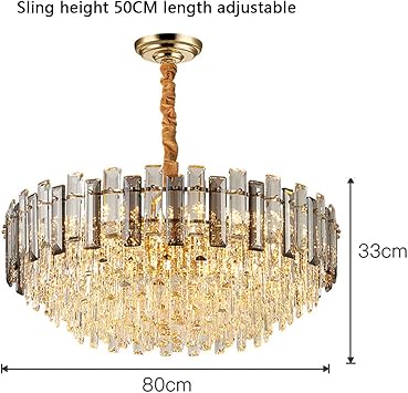 Braiton 31.5 Modern Crystal Chandelier Luxury LED Pendant Light Fixture,K9 Crystal Strip Chandelier Adjustable Height for Villa,Hotel,Living Room, Dining Room,Kitchen Island,Gold
