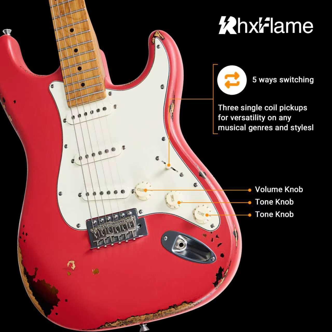 6 Strings Red Over Sunburst Vintage Electric Guitar Alder Body Roasted Maple Neck Rounded Frets Vintage Tuners Professional/Full Size/Electric Guitars for Adults