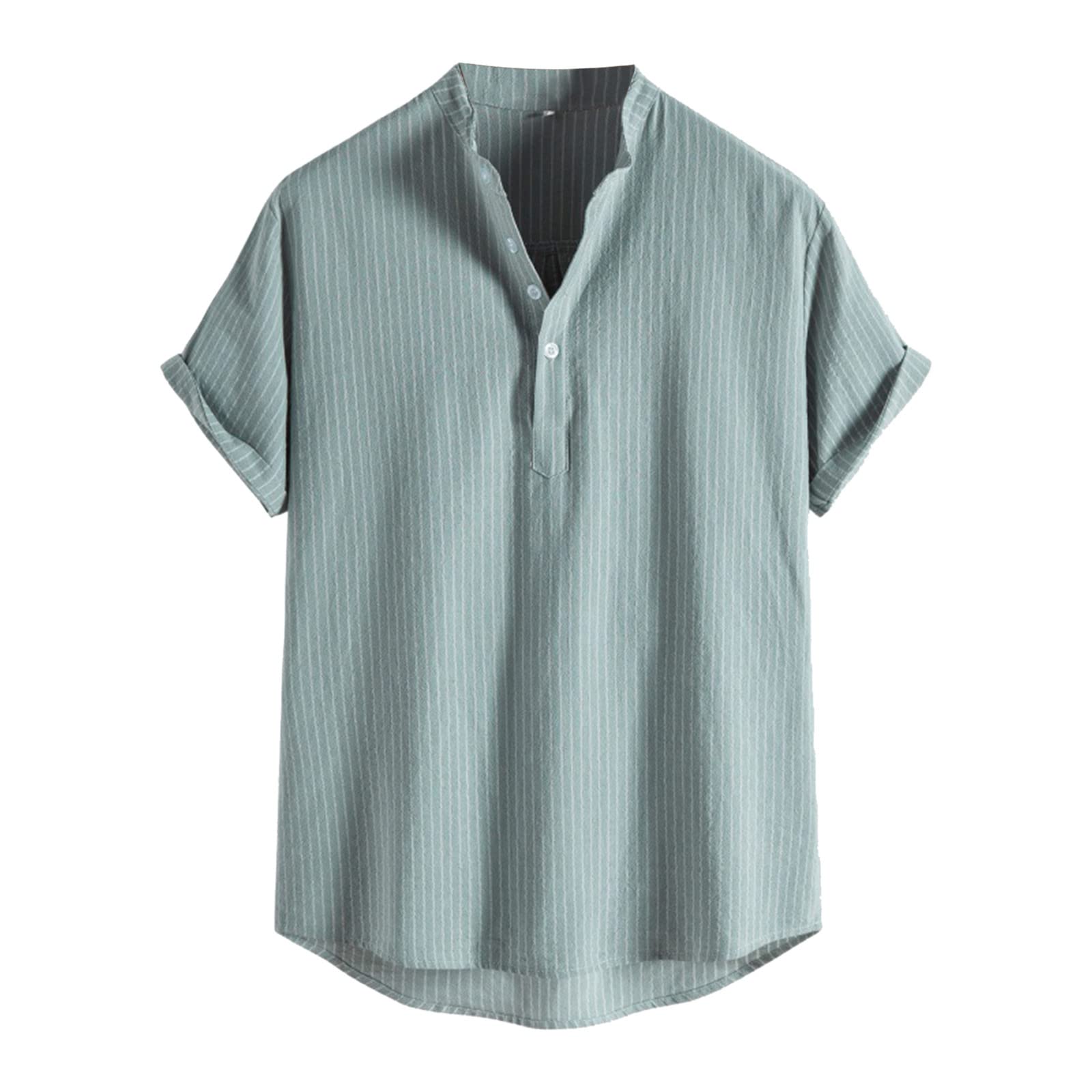 HUTcPNy Camisas Manga Corta Hombre Verano Funky Camisas de Flores Algodon Lino Botones Tallas Grandes Camisa Verano Hombre Cuello Mao Verde,L