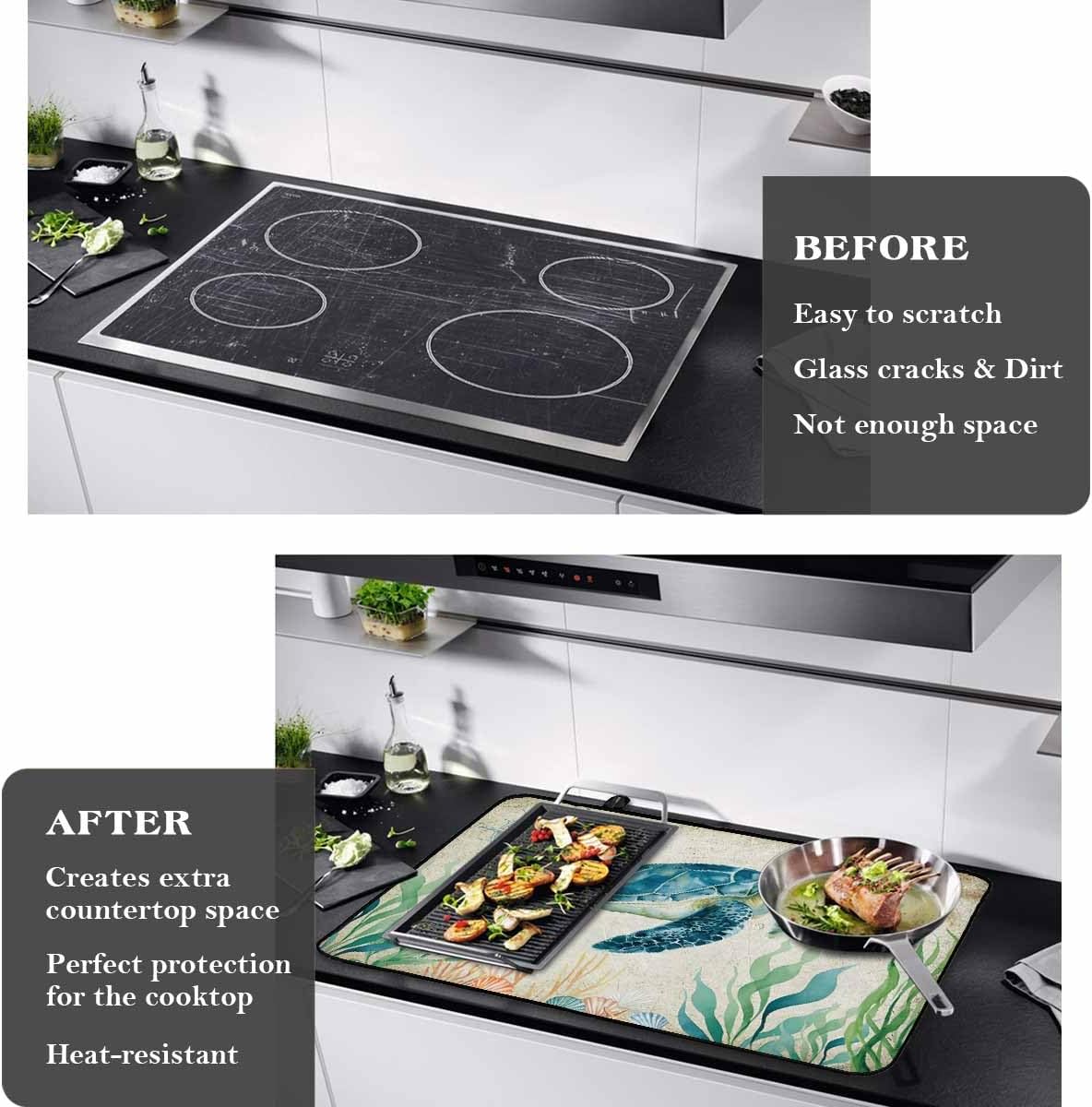 Stove Cover, Stove Top Covers for Electric Stove, Sea Turtle Underwater Starfish World Vintage Pattern Large Cooktop Cover Protector Heat Resistant Anti-Slip Mat for Glass Stove Top 28.5"x20.5"