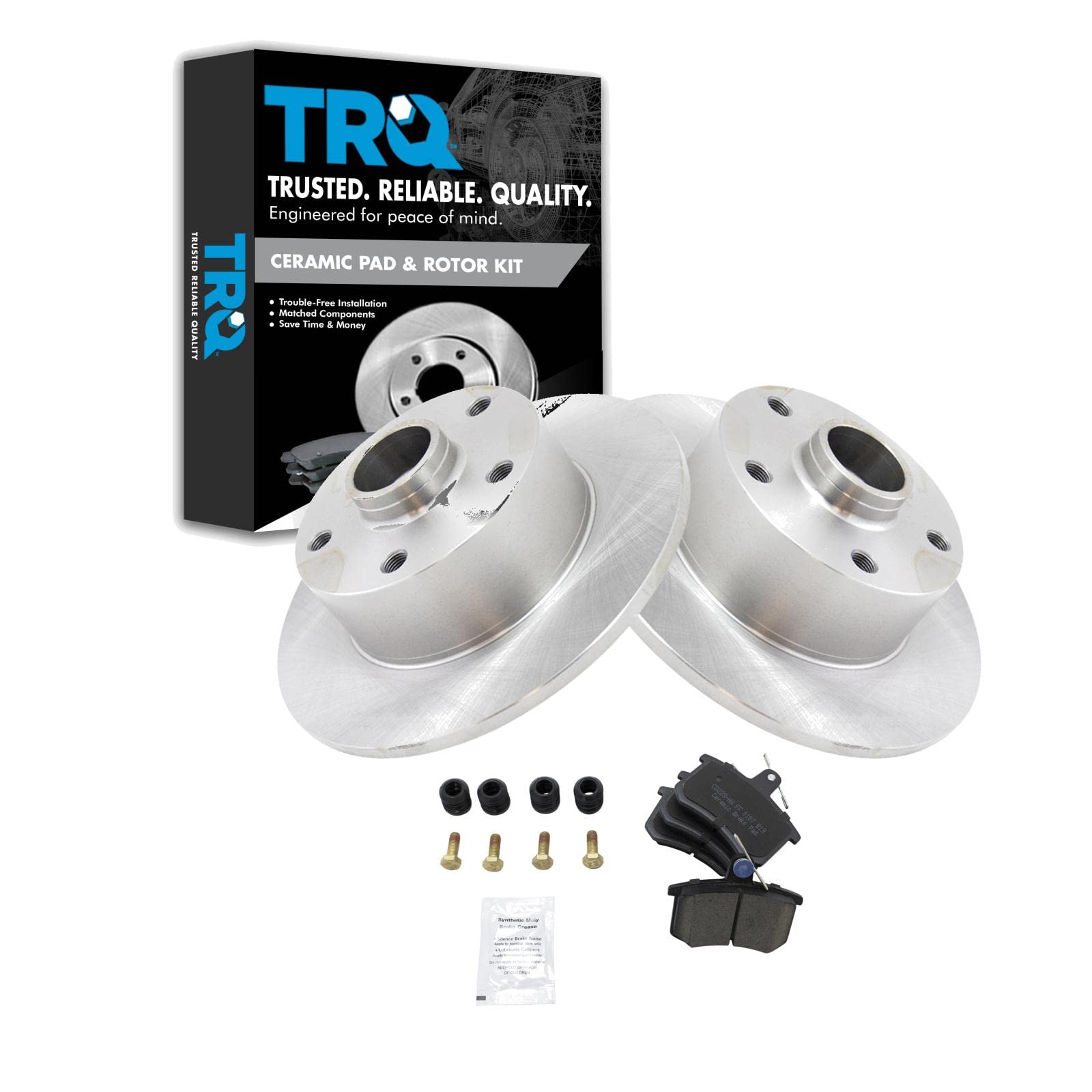 TRQ Rear Brake Pad and Rotor Set Ceramic Vented Rotors Compatible with 1998-1999 Audi A4