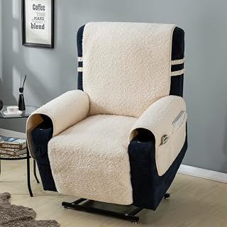STONECREST Lift Chair Cover, Boer Sherpa Electirc Recliner Slipcover, Stay in Place (White, 23" Regular)