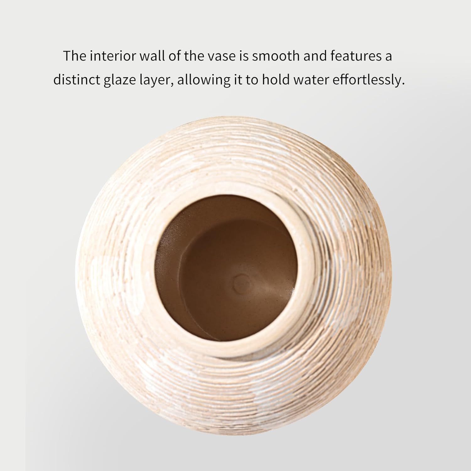 Rustic Farmhouse Vase Home Decor - 6 in Ceramic Boho Decorative Vase for Decor, Round Clay Whitewashed Terracotta Bowl vase for Living Room, Table, Shelf, Centerpieces - Image 6