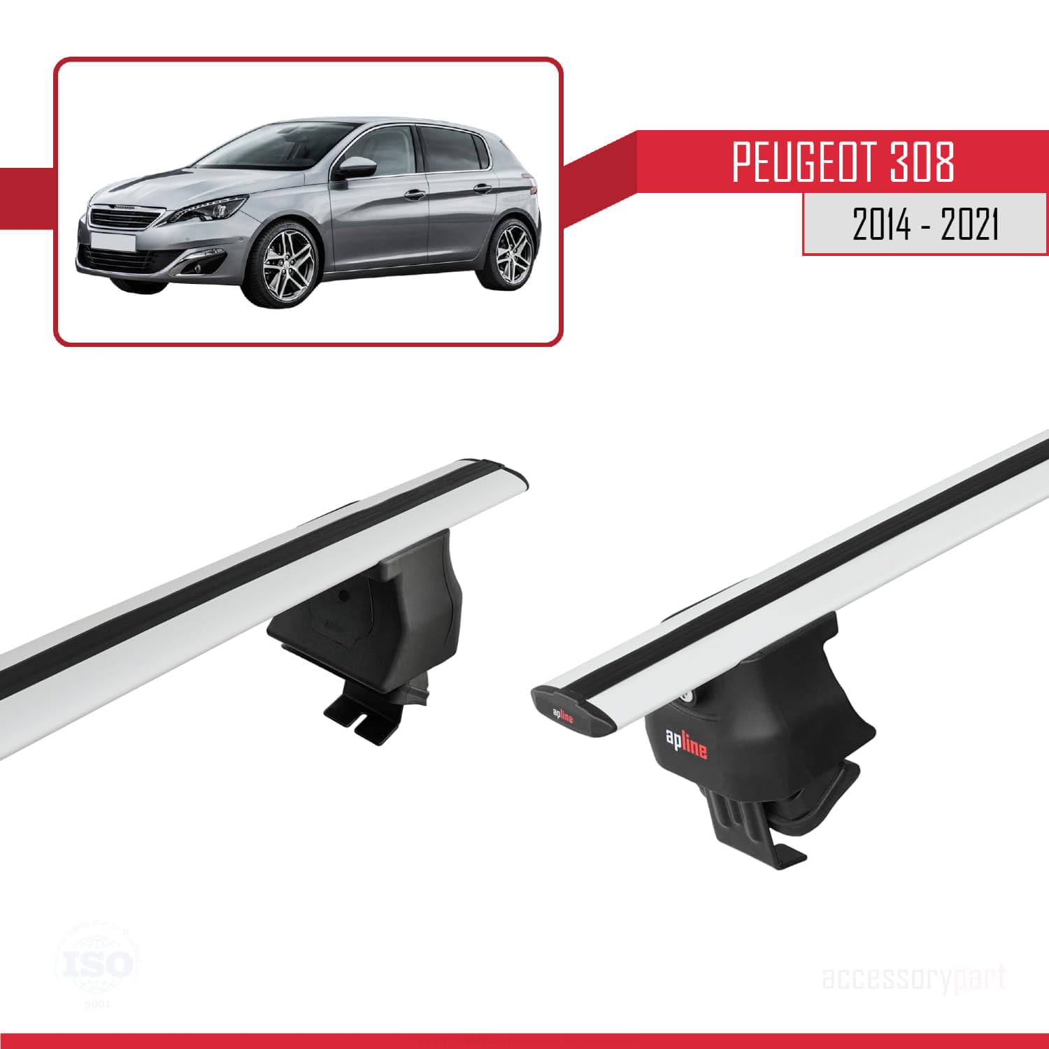 Compatibile con Peugeot 308 II (T9) 2014-2021 Ace-4 Barre Tetto Portapacchi Auto Barre Portatutto Grigo Alluminio 2 Barre