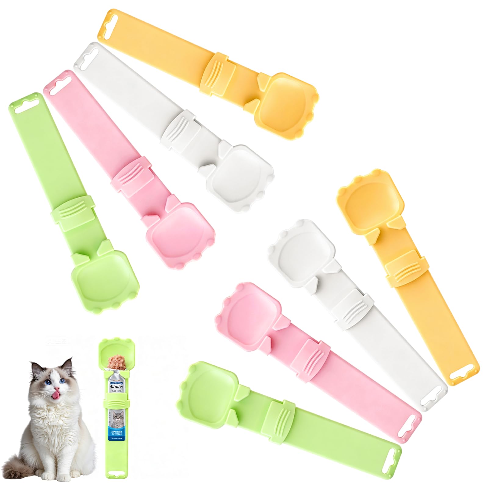 Kibbeh Cat Feed Spoon - 8 Pcs Multi-Functional Cat Treat Spoons, Liquid Snack Dispenser For Mess-Free Feeding, Can Opener & Food Mixer For Wet Food, Puree & Bisque (4 Colours)