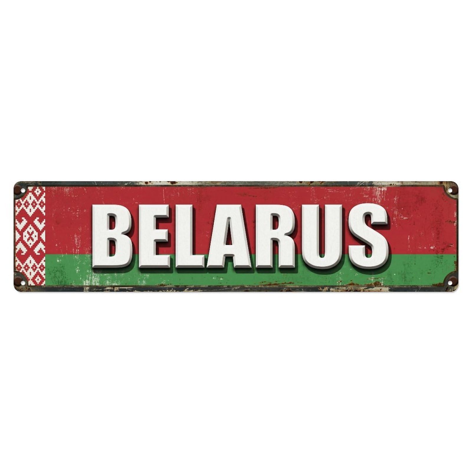 Metal Tin Sign Vintage Belarus Flag Pattern