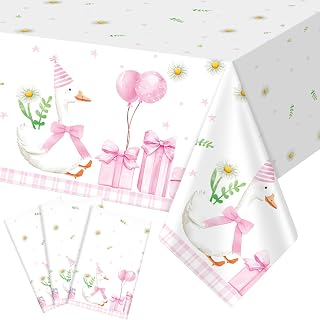 Oudain 3 Pcs Silly Goose Birthday Decorations Table Cloth 108 x 54 in One Silly Goose Table Covers Disposable Plastic Theme Party Decorations Tablecloths for Boys Girls 1st Birthday Baby Shower(Pink)