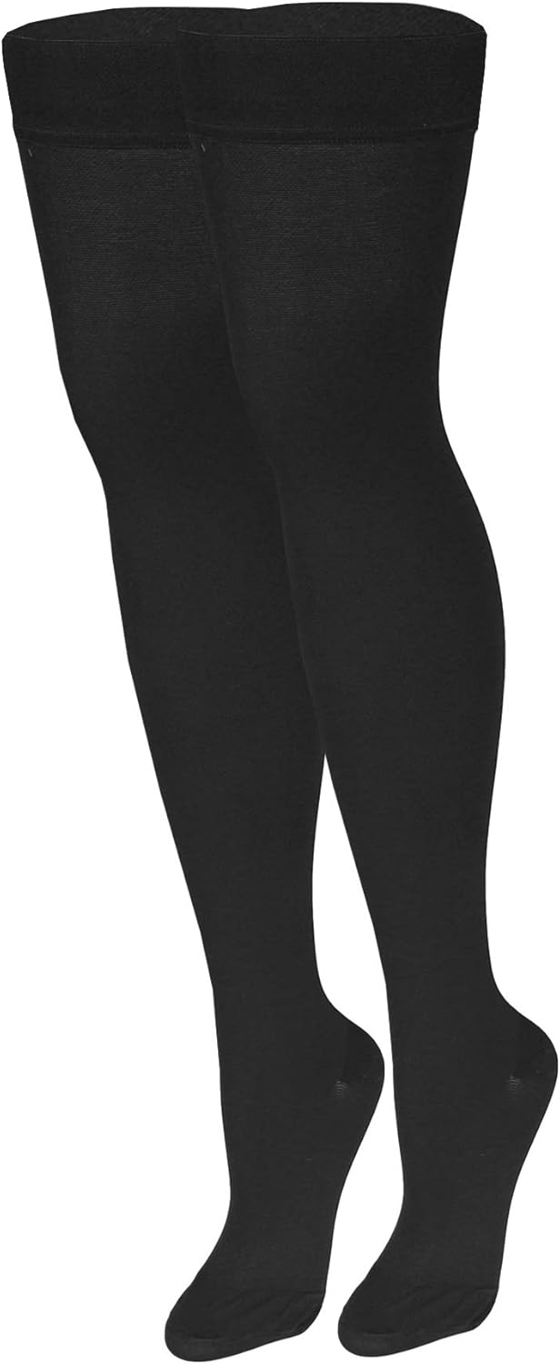 NuVein Medical Compression Stockings, 20-30 mmHg Support, Women & Men Thigh Length Hose, Closed Toe, Black, Medium Black Medium (1 Pair) 20 - 30 mmHg