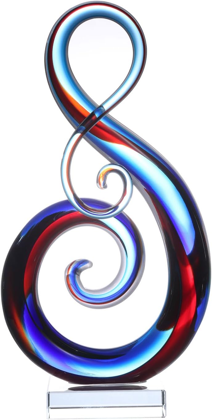 Luxury Lane Hand Blown Treble Sommerso Art Glass Sculpture for Home Decor Red Blue 14 inch Tall Centerpiece Table Decoration