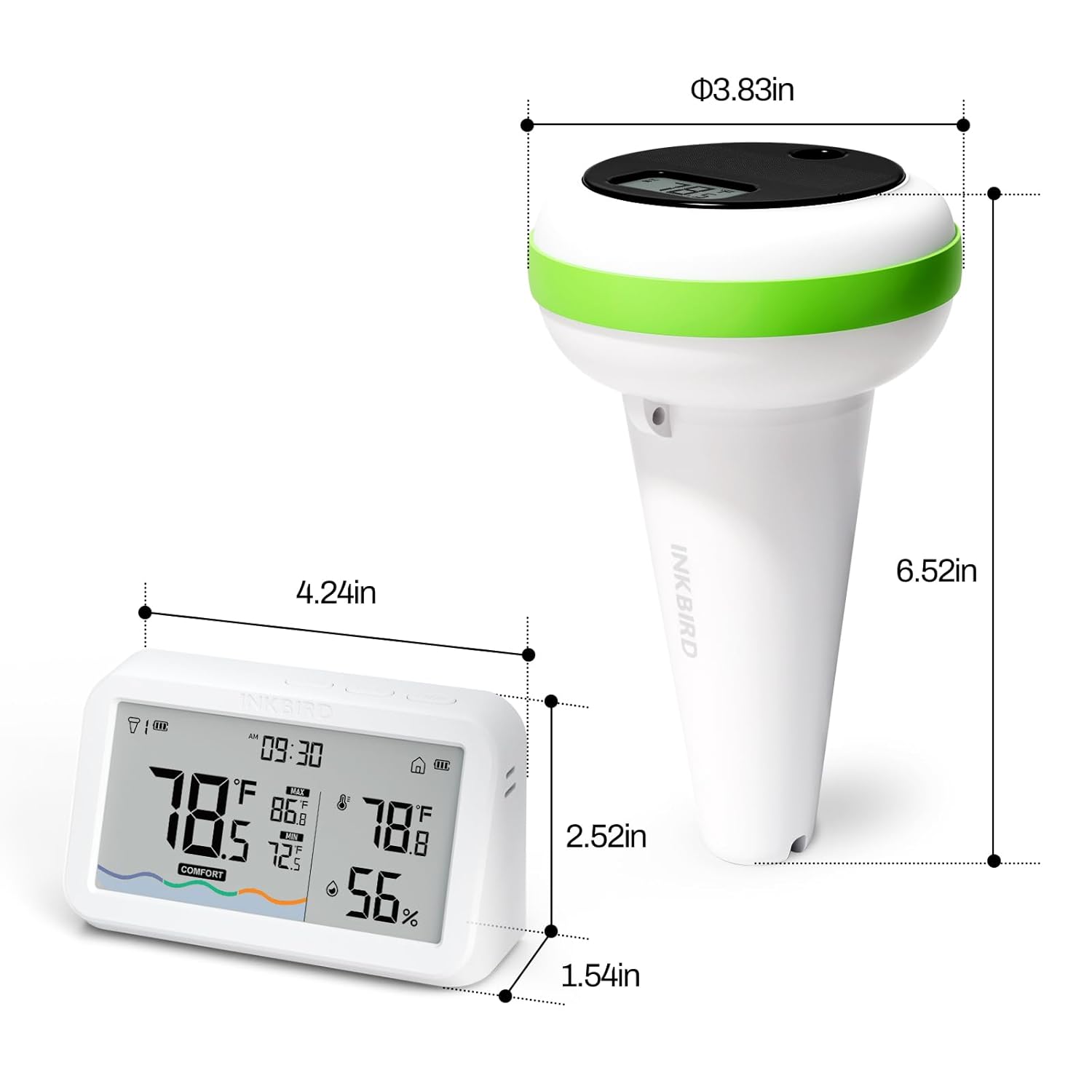 Dimensions of the INKBIRD Wireless Pool Thermometer and Indoor Monitor