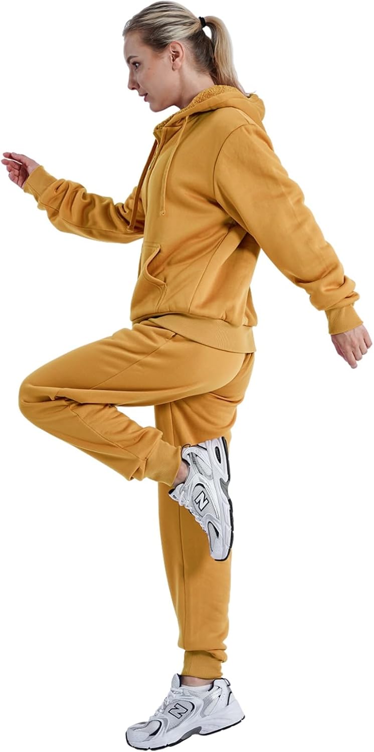 LeeHanTon Sherpa Zipper Womens Sweatsuits Active Jogging Fleece 2 Pieces Hoodie and Pants Winter Outfit Sets