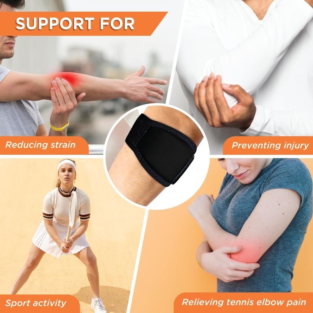 EASEFIT Neoprene Tennis Elbow Support for gym with Strap - Elbow band for pain relief in Bursitis, Tendonitis Support for gym, workout, Tennis, Badminton, Running - Free Size - Black 3