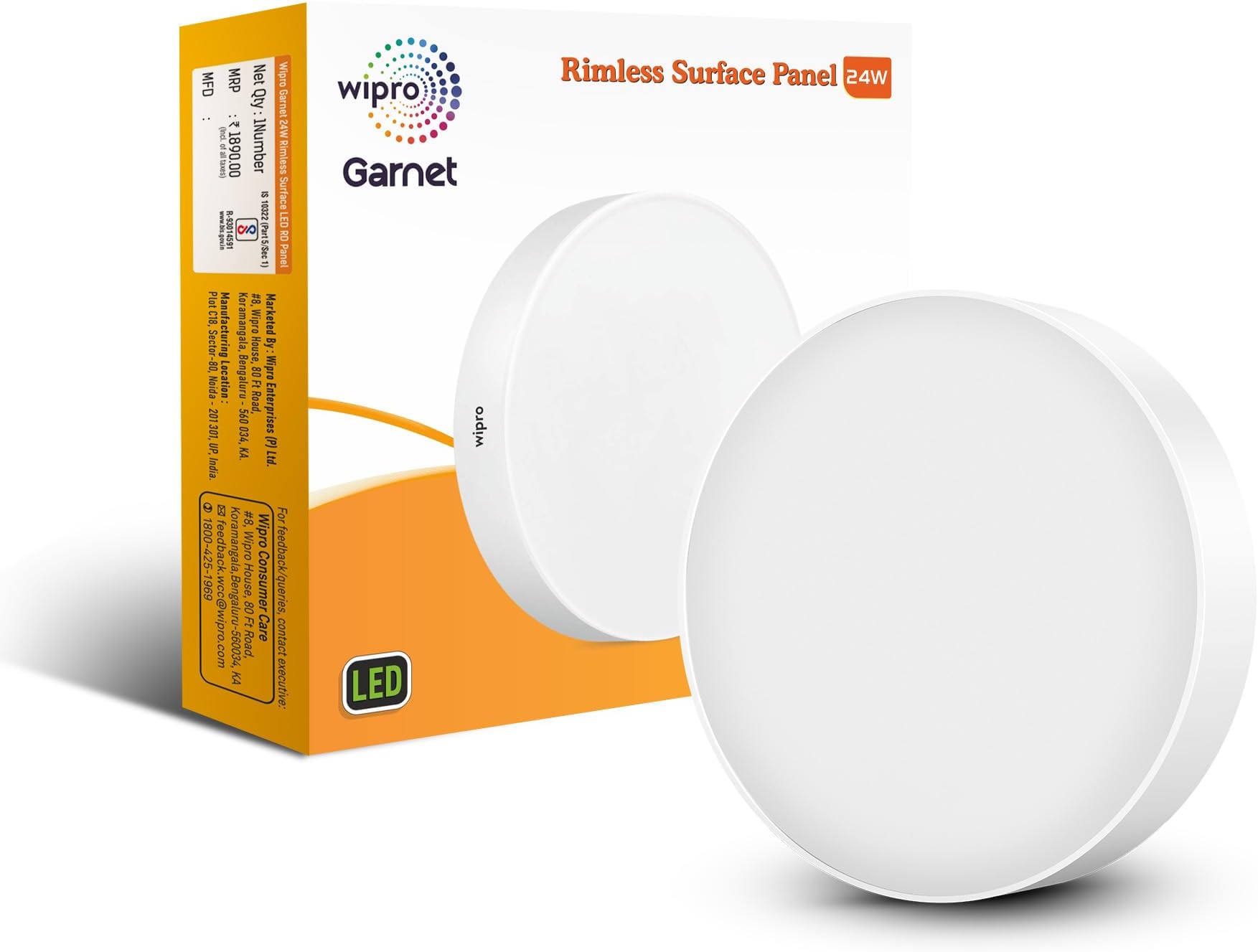 Garnet 24W Rimless Round LED Surface Panel | Cool White Light (6500K) | Elegant Rimless Design for Wider Spread of Light | Surface Mounted LED Down Light for Ceiling | Pack of 1