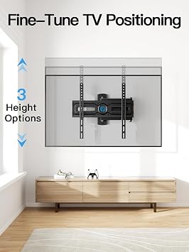 Pipishell Full Motion TV Wall Mount for Most 26-65 inch Flat & Curved TVs up to 88 lbs, Adjustable Bracket Height, Corner TV Mount with Single Articulating Arm, Max VESA 400x400mm, PIMF9