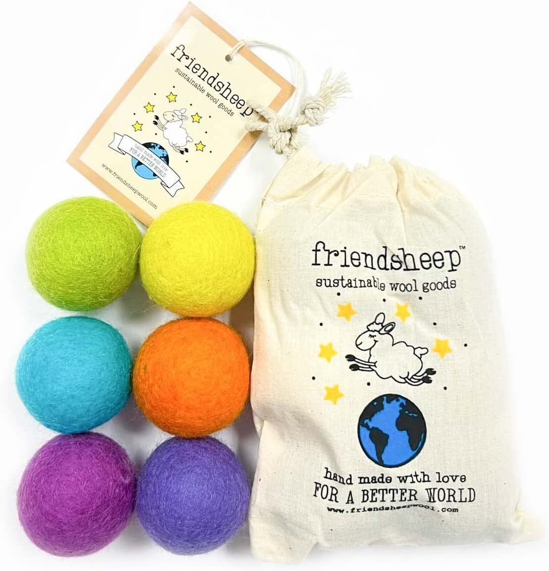 Friendsheep Eco Wool Pet Toy Ball - Cat, Ferret, Small Dog - Fair Trade, Handmade in Nepal, Eco-Friendly - 100% Wool, 6-Pack (Balls x6, Rainbow Land) | For cats, ferrets & small dogs 100% wool, fair trade, handmade in Nepal, eco-friendly 6 balls per pack