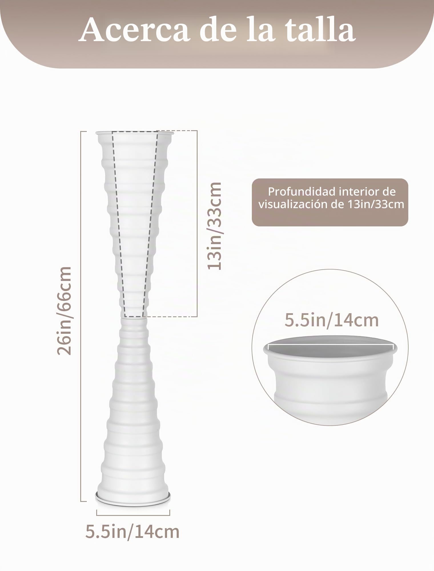 Sziqiqi Jarrones Altos de Piso Blanco: Jarrón Alto y Estable de 66 cm con Base Lastrada para Esquina de Salón - Jarrón Metálico Duradero Esbelto y Fácil de Limpiar para Flores de Pampa