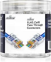 Cat6 RJ45 Pass Through Connectors (100 Pack) | Gold-Plated Modular Plugs for Solid & Stranded Ethernet Cable | Easy Crimp Network Plug for Cat6, Cat5e, Cat5 LAN Cable | (100-Pcs)