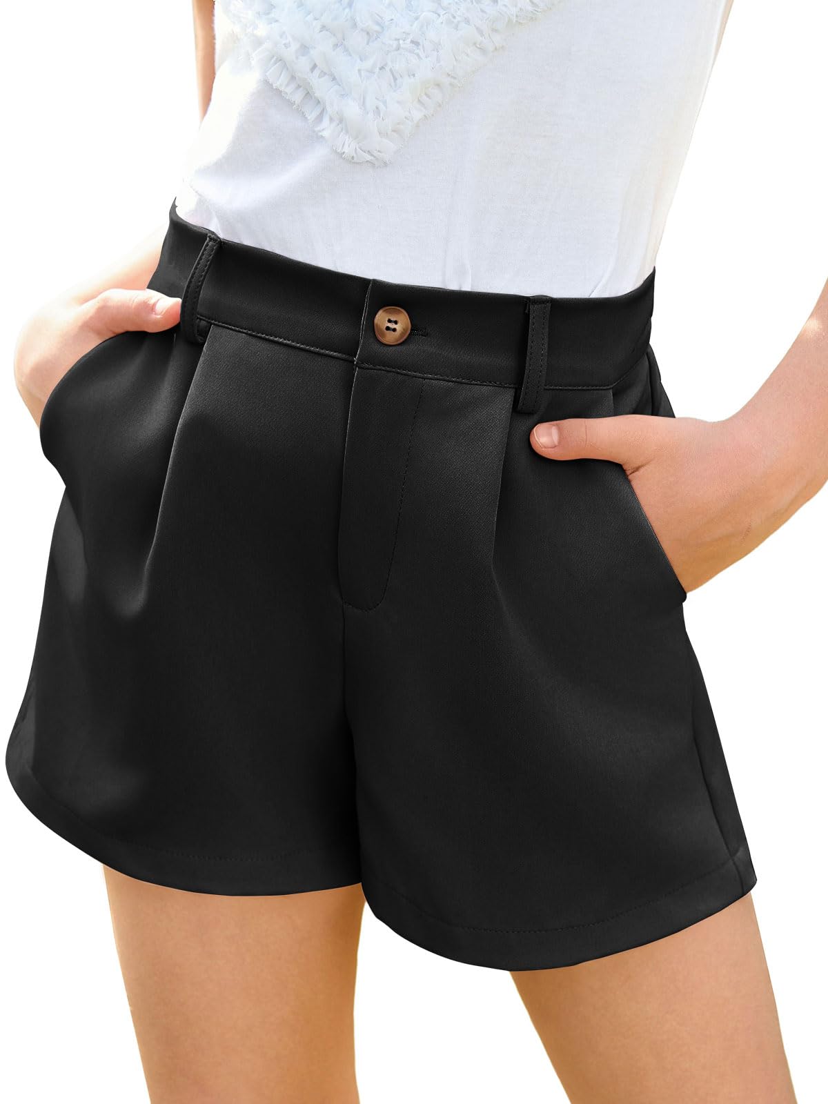 Haloumoning Pantaloncini estivi da bambina, con elastico in vita, gamba larga, casual, con tasche, 5-14 anni