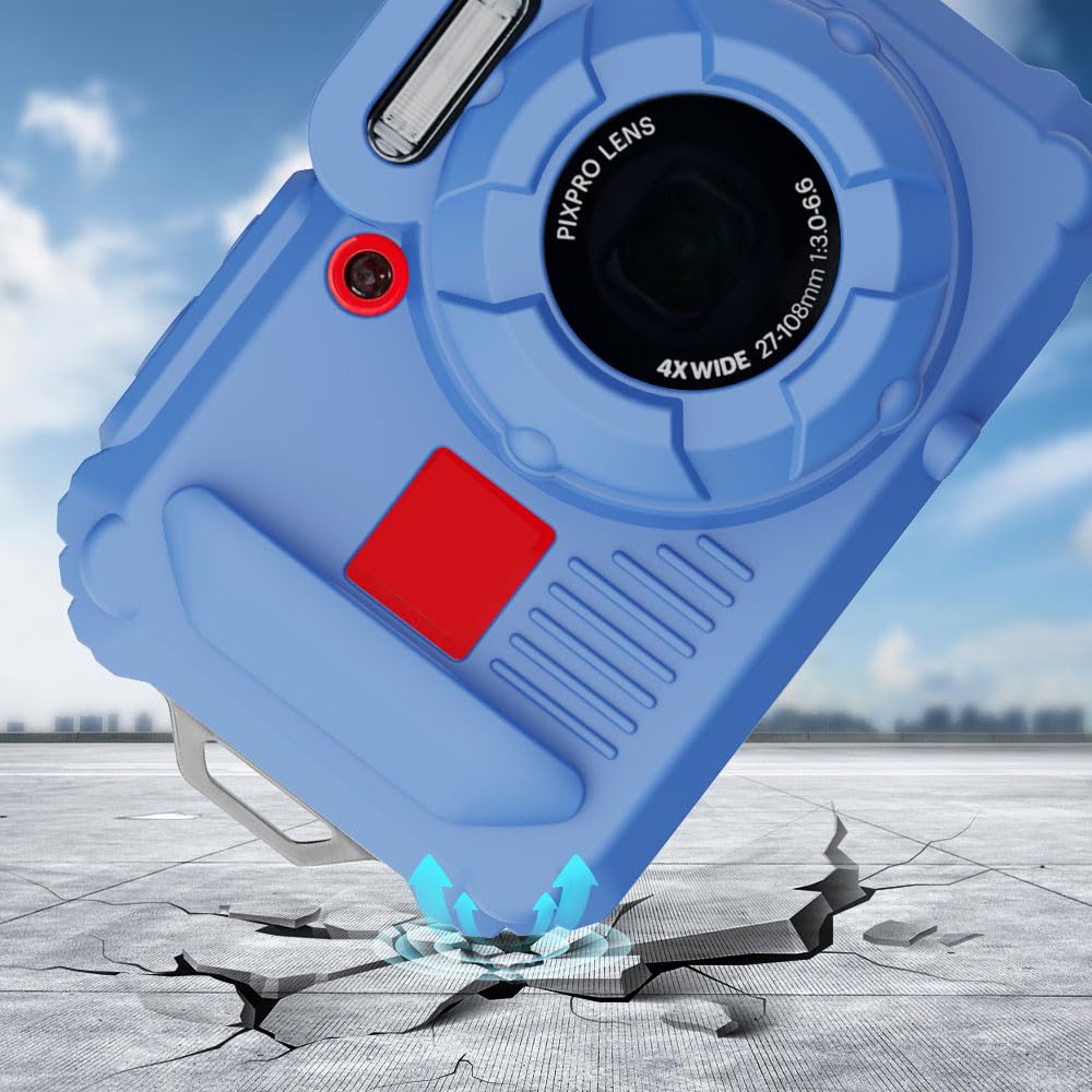 Custodia in silicone per fotocamera digitale pixpro wpz2 con protezione dello schermo 2PCS e cordino - blu