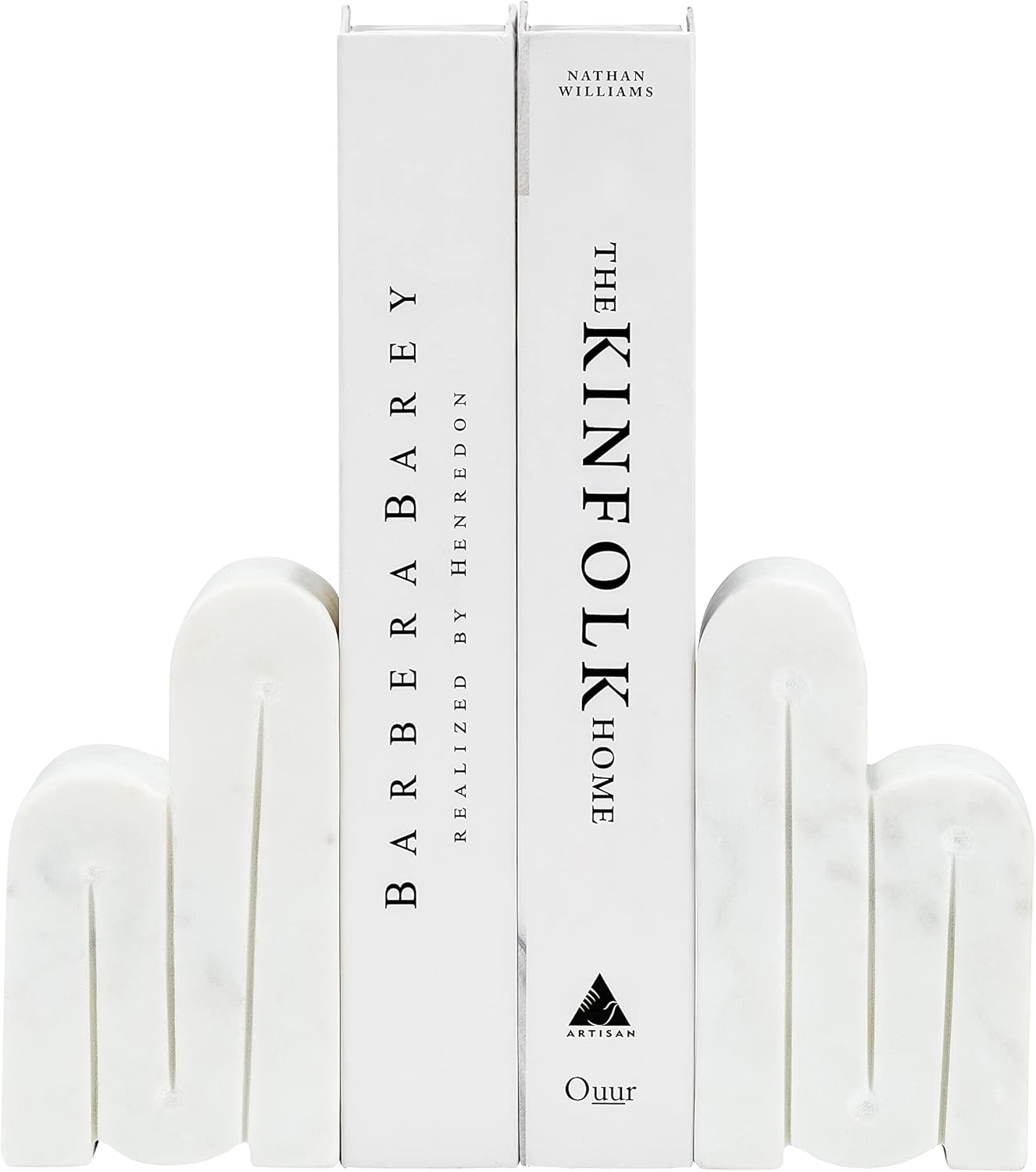 Sagebrook Home Set of 2 Modern Marble Bookends - White Stone Decorative Organizer for Home, Office, Bedroom & Living Room - Heavy Duty 6" Supports for Books & Magazines