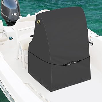 Boat Console Cover - 1200D Waterproof, Windproof Elastic Strap, Heavy Duty Marine Grade Polyester, Black, 44" L x 34" W x 60" H